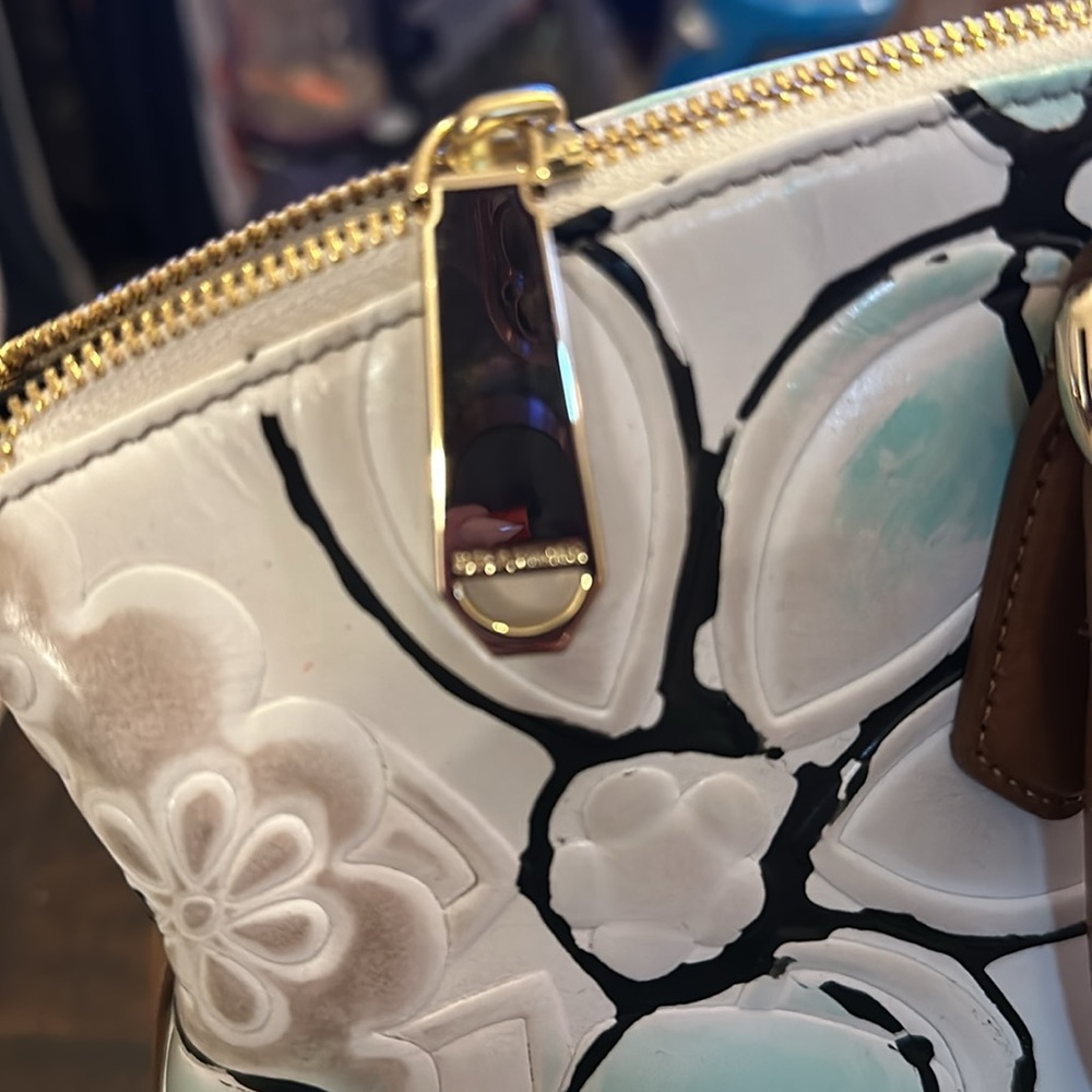 Brahmin Floral Satchel Turquoise Kelson with Matching Suri wallet - Picture 9 of 14